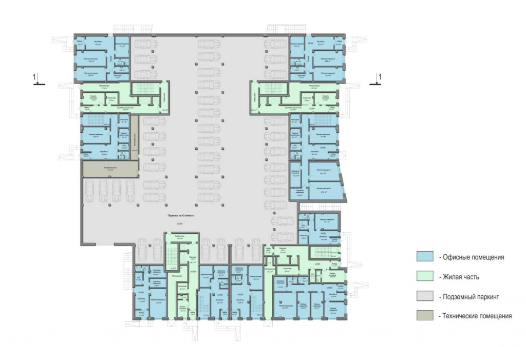 Проект многоквартирного жилого дома с подземным паркингом план подземного паркинга 19